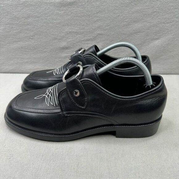 COACH Western Harness Derby Mens Size 8 D Loafers Black Cognac Leather Cordovan - Picture 3 of 8